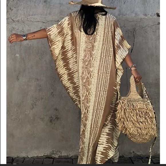 NEW Coffee Water Print Cover Up Dress - Picture 5 of 7